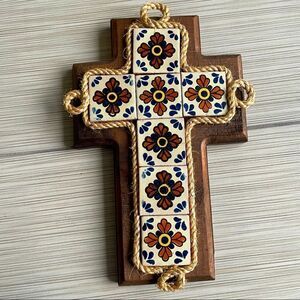 Mexican Ceramic Tile Wooden Cross